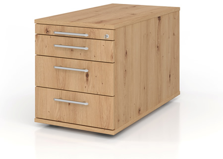 bümö® office Rollcontainer aus Holz mit 3 Schubladen und Schreibwarenschub